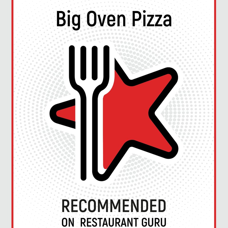 Big Oven Pizza logo with a fork and red star, stating "Recommended on Restaurant Guru".